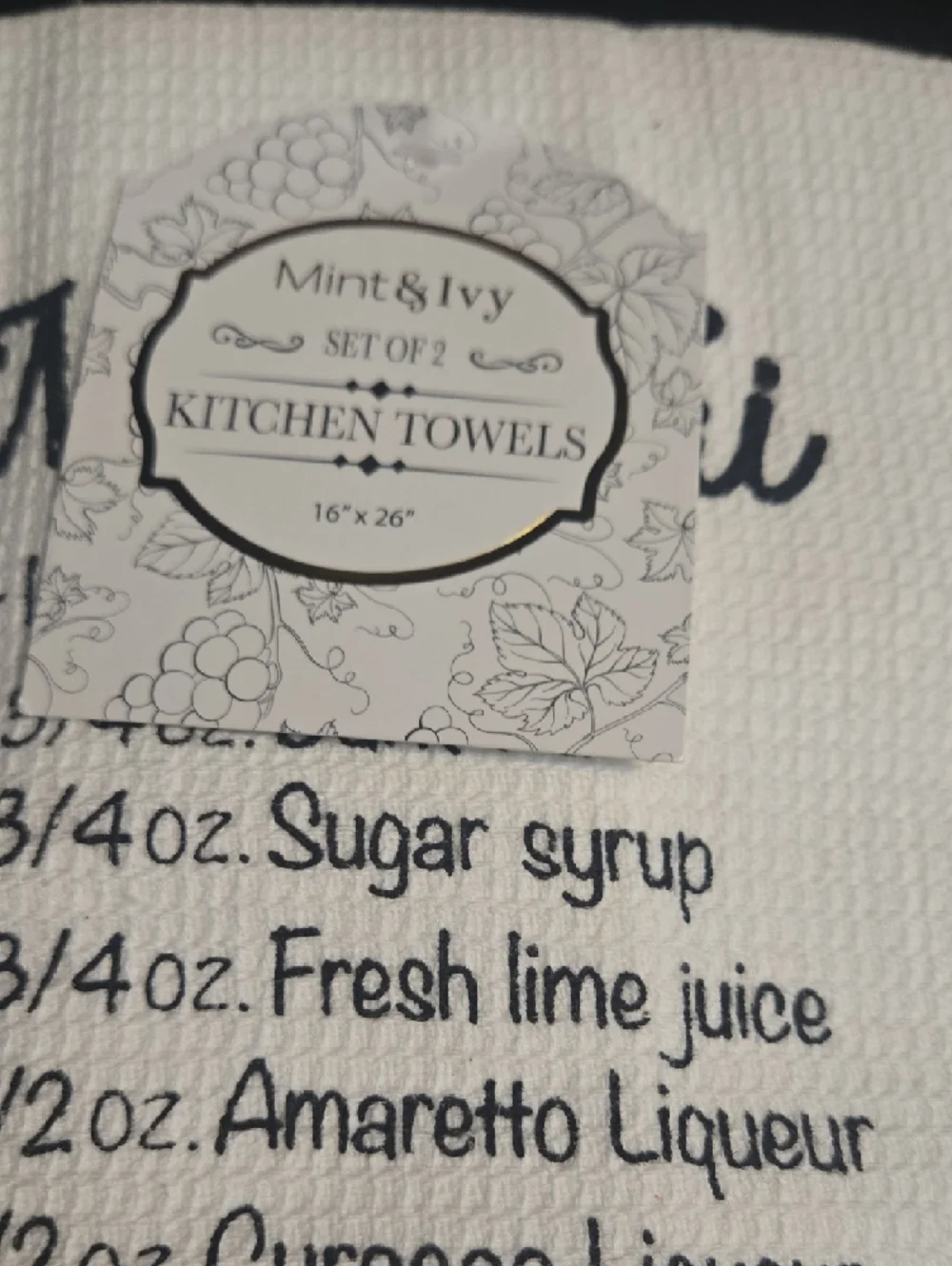 Mai Tai Cocktail Kitchen Towel - White with Yellow and Orange Print